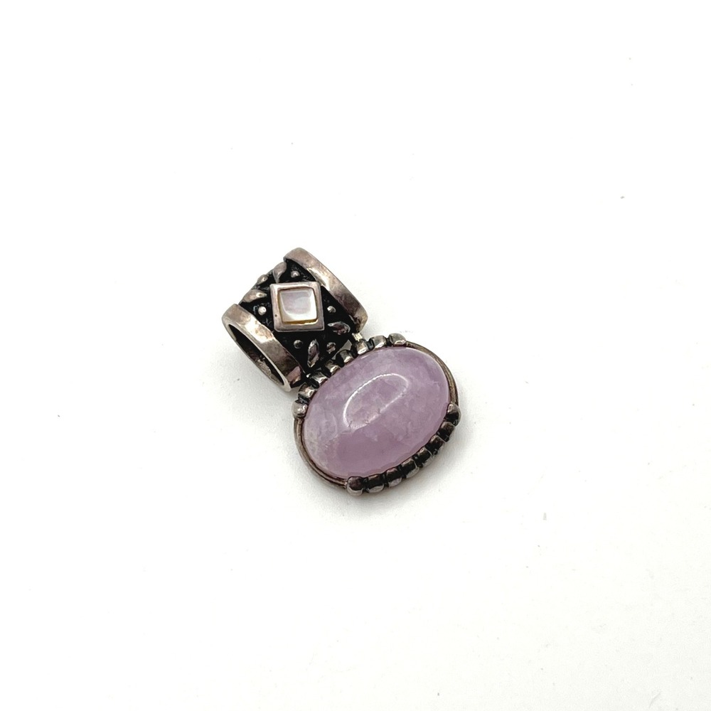 Sterling Silver 925 Lavender Amethyst & Mother of Pearl Pendant Thailand Ornate - Picture 3 of 8